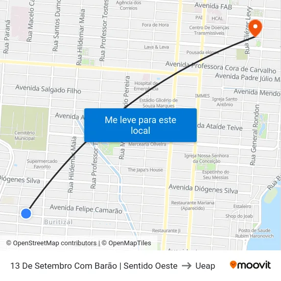 13 De Setembro Com Barão | Sentido Oeste to Ueap map