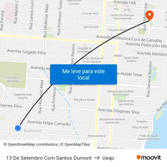 13 De Setembro Com Santos Dumont to Ueap map