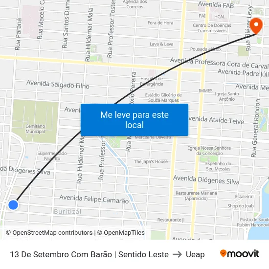 13 De Setembro Com Barão | Sentido Leste to Ueap map