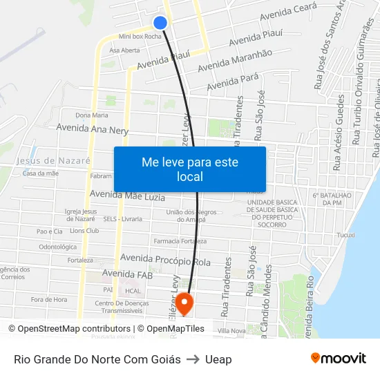 Rio Grande Do Norte Com Goiás to Ueap map