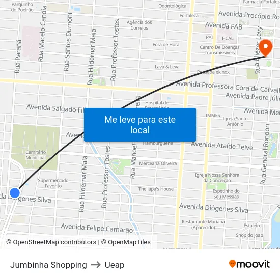 Jumbinha Shopping to Ueap map