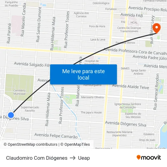 Claudomiro Com Diógenes to Ueap map