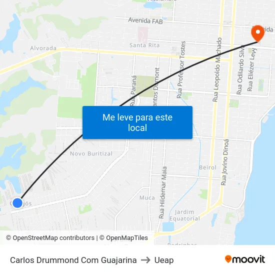 Carlos Drummond Com Guajarina to Ueap map