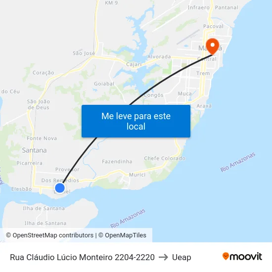Rua Cláudio Lúcio Monteiro 2204-2220 to Ueap map