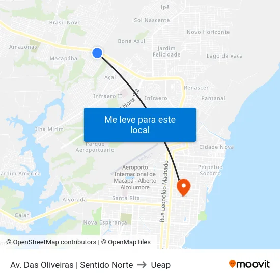 Av. Das Oliveiras | Sentido Norte to Ueap map
