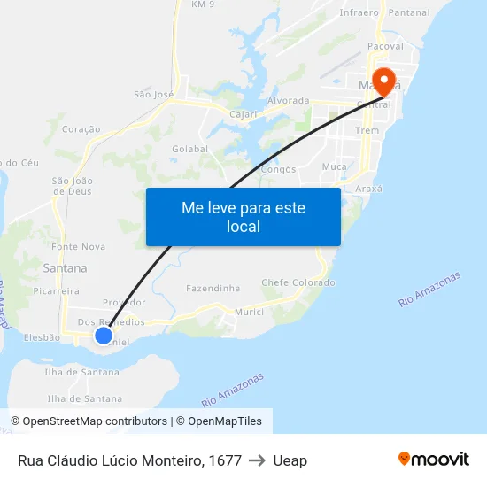 Rua Cláudio Lúcio Monteiro, 1677 to Ueap map