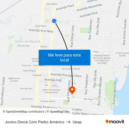 Jovino Dinoá Com Pedro Américo to Ueap map