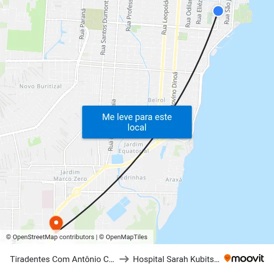 Tiradentes Com Antônio Coelho to Hospital Sarah Kubitschek map