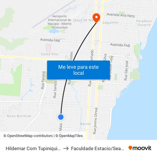 Hildemar Com Tupiniquins to Faculdade Estacio/Seama map