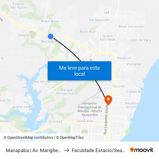 Macapaba | Av. Marighella to Faculdade Estacio/Seama map