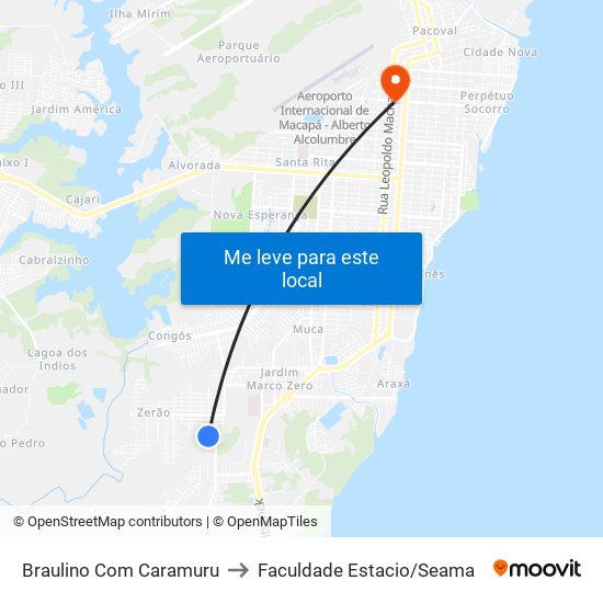 Braulino Com Caramuru to Faculdade Estacio/Seama map