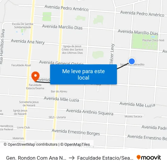 Gen. Rondon Com Ana Nery to Faculdade Estacio/Seama map