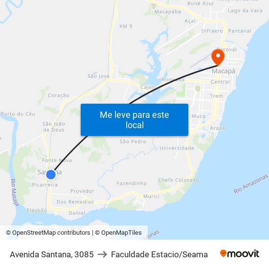 Avenida Santana, 3085 to Faculdade Estacio/Seama map