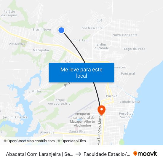 Abacatal Com Laranjeira | Sentido Sul to Faculdade Estacio/Seama map