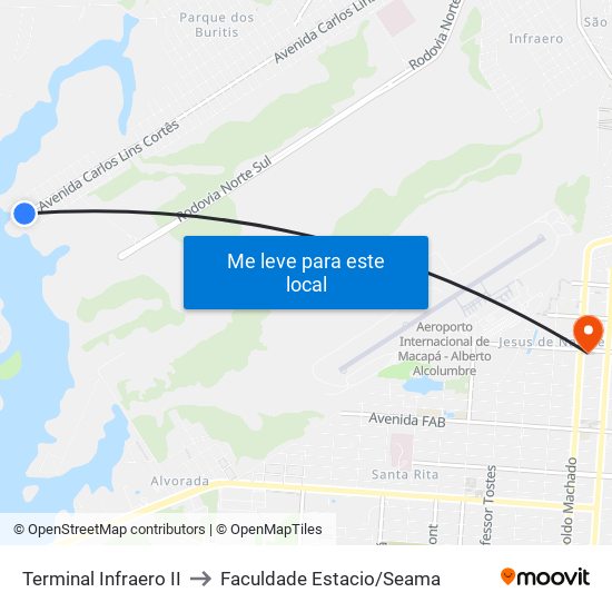 Terminal Infraero II to Faculdade Estacio/Seama map