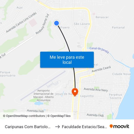 Caripunas Com Bartolomeu to Faculdade Estacio/Seama map