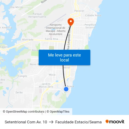 Setentrional Com Av. 10 to Faculdade Estacio/Seama map