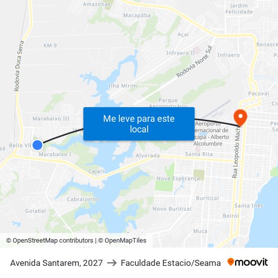 Avenida Santarem, 2027 to Faculdade Estacio/Seama map