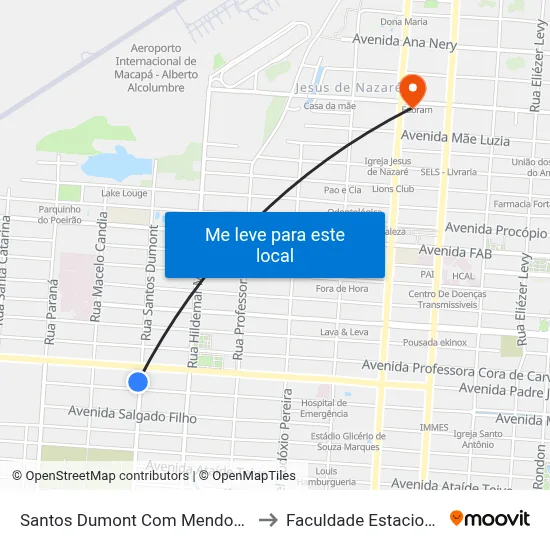 Santos Dumont Com Mendonça Júnior to Faculdade Estacio/Seama map