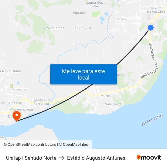 Unifap | Sentido Norte to Estádio Augusto Antunes map