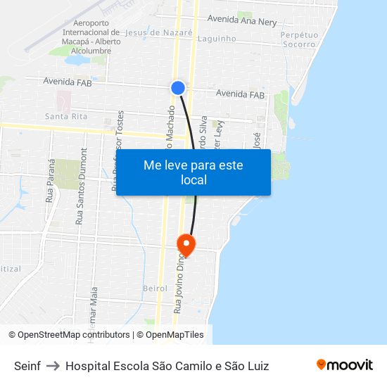 Seinf to Hospital Escola São Camilo e São Luiz map