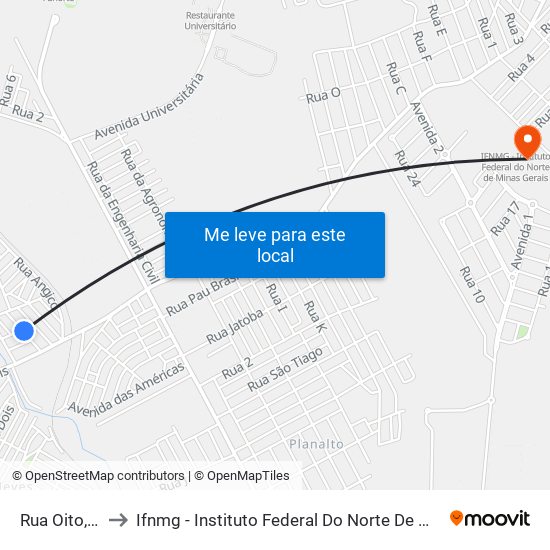 Rua Oito, 104 to Ifnmg - Instituto Federal Do Norte De Minas Gerais map