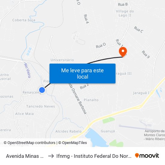Avenida Minas Gerais, 590 to Ifnmg - Instituto Federal Do Norte De Minas Gerais map