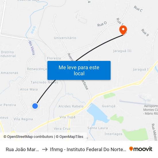 Rua João Martins, 370 to Ifnmg - Instituto Federal Do Norte De Minas Gerais map