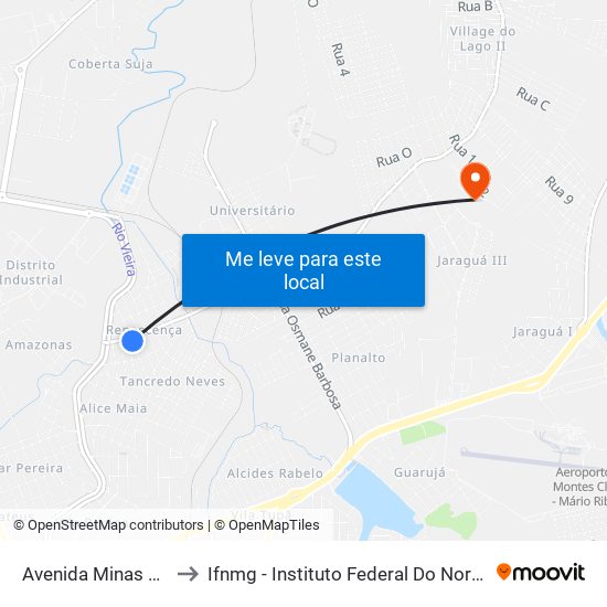Avenida Minas Gerais, 202 to Ifnmg - Instituto Federal Do Norte De Minas Gerais map