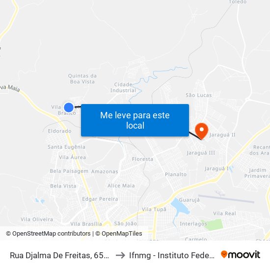 Rua Djalma De Freitas, 655 | Ponto Final Do Castelo Branco to Ifnmg - Instituto Federal Do Norte De Minas Gerais map