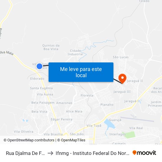 Rua Djalma De Freitas, 401 to Ifnmg - Instituto Federal Do Norte De Minas Gerais map