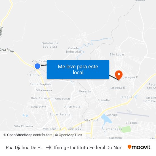 Rua Djalma De Freitas, 219 to Ifnmg - Instituto Federal Do Norte De Minas Gerais map