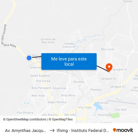Av. Amynthas Jacques De Moraes, 5000 to Ifnmg - Instituto Federal Do Norte De Minas Gerais map