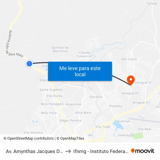 Av. Amynthas Jacques De Moraes, 5615 | Vila Cedro to Ifnmg - Instituto Federal Do Norte De Minas Gerais map