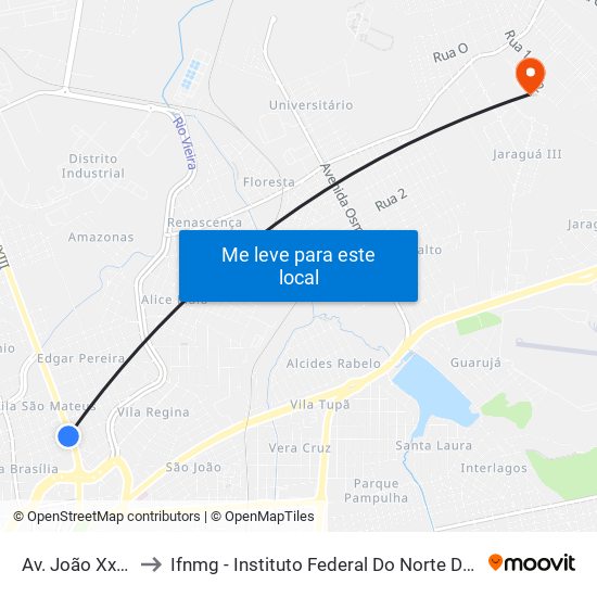 Av. João Xxiii, 691 to Ifnmg - Instituto Federal Do Norte De Minas Gerais map