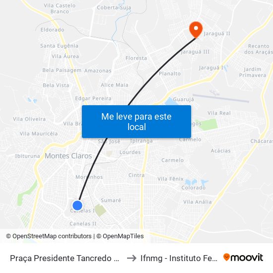 Praça Presidente Tancredo Neves | Terminal Rodoviário - Linhas Urbanas to Ifnmg - Instituto Federal Do Norte De Minas Gerais map