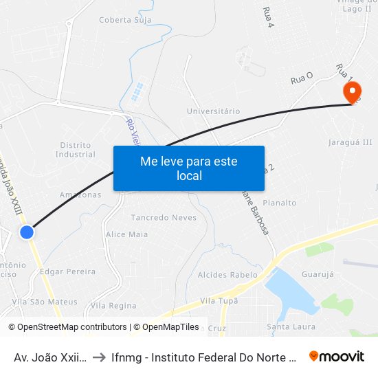 Av. João Xxiii, 1915 to Ifnmg - Instituto Federal Do Norte De Minas Gerais map