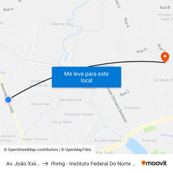 Av. João Xxiii, 2565 to Ifnmg - Instituto Federal Do Norte De Minas Gerais map