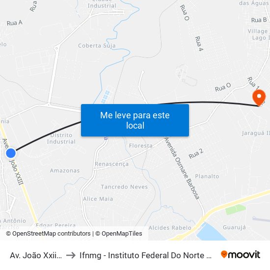 Av. João Xxiii, 2750 to Ifnmg - Instituto Federal Do Norte De Minas Gerais map