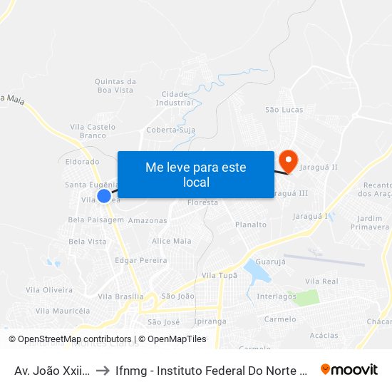 Av. João Xxiii, 3060 to Ifnmg - Instituto Federal Do Norte De Minas Gerais map