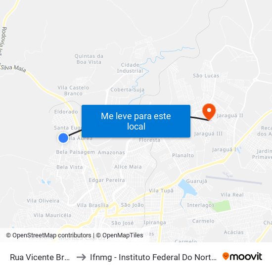 Rua Vicente Braga, 2247 to Ifnmg - Instituto Federal Do Norte De Minas Gerais map