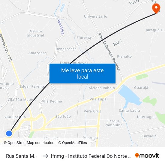 Rua Santa Maria, 182 to Ifnmg - Instituto Federal Do Norte De Minas Gerais map
