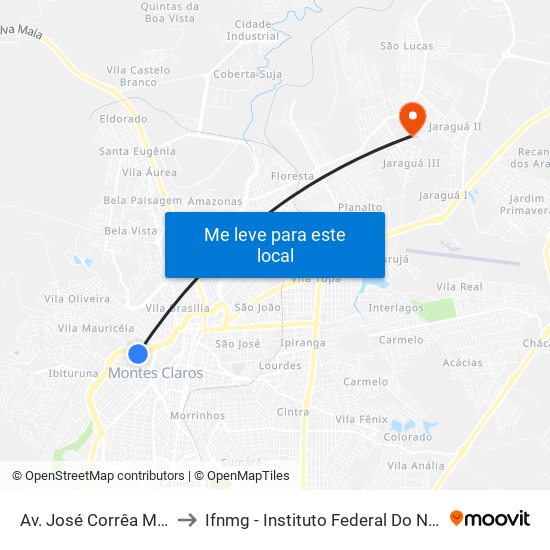 Av. José Corrêa Machado, 2018 to Ifnmg - Instituto Federal Do Norte De Minas Gerais map