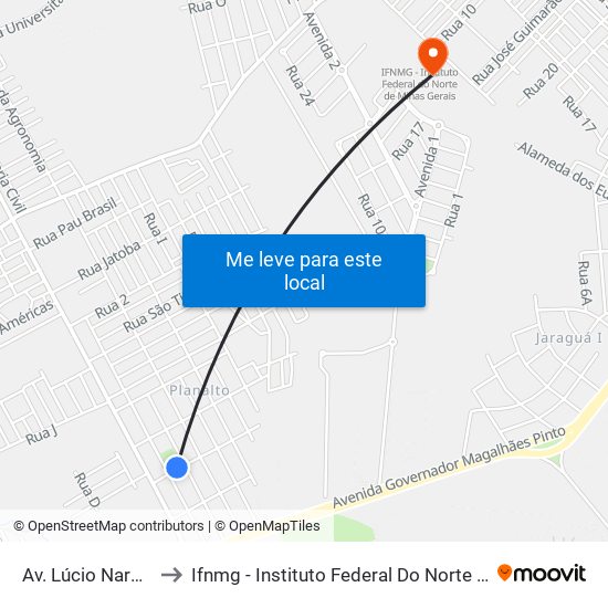 Av. Lúcio Narciso, 105 to Ifnmg - Instituto Federal Do Norte De Minas Gerais map