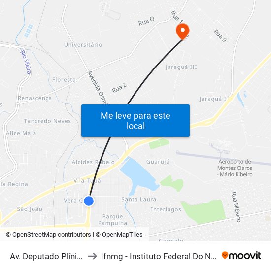Av. Deputado Plínio Ribeiro, 709 to Ifnmg - Instituto Federal Do Norte De Minas Gerais map