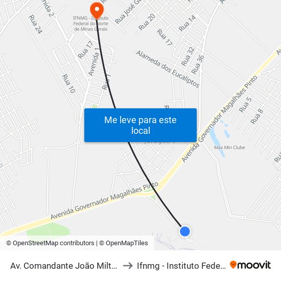 Av. Comandante João Milton Prates | Aeroporto Mário Ribeiro to Ifnmg - Instituto Federal Do Norte De Minas Gerais map