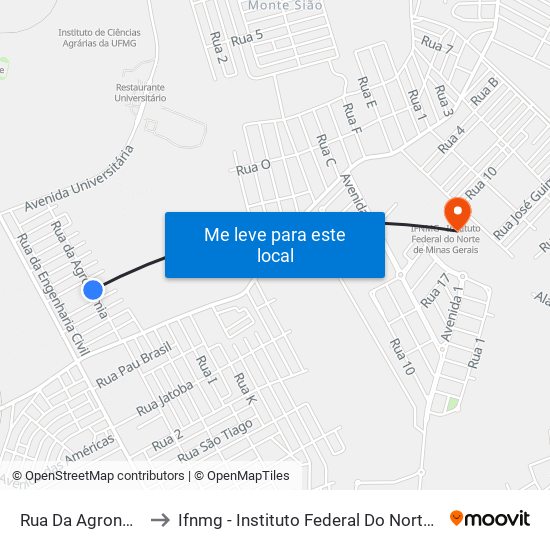 Rua Da Agronomia, 275 to Ifnmg - Instituto Federal Do Norte De Minas Gerais map