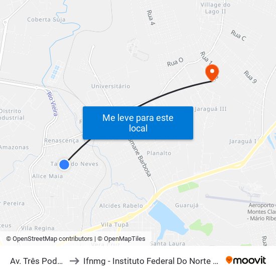 Av. Três Poderes, 52 to Ifnmg - Instituto Federal Do Norte De Minas Gerais map