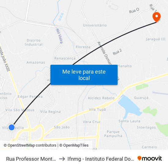Rua Professor Monteiro Fonseca, 354 to Ifnmg - Instituto Federal Do Norte De Minas Gerais map