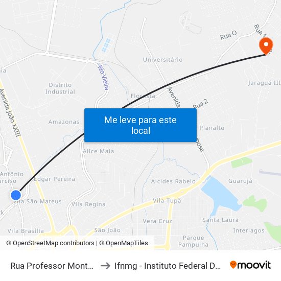 Rua Professor Monteiro Fonseca, 1000 to Ifnmg - Instituto Federal Do Norte De Minas Gerais map